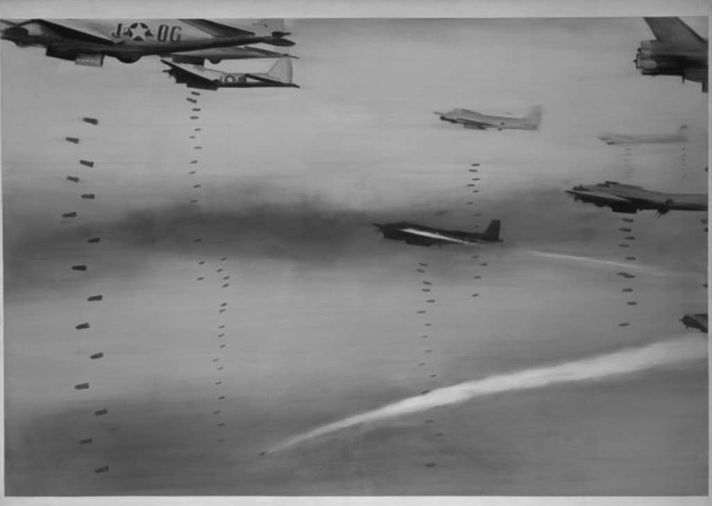 gerhard-richter,airplanes,painting,photo-realism,bomb,war
